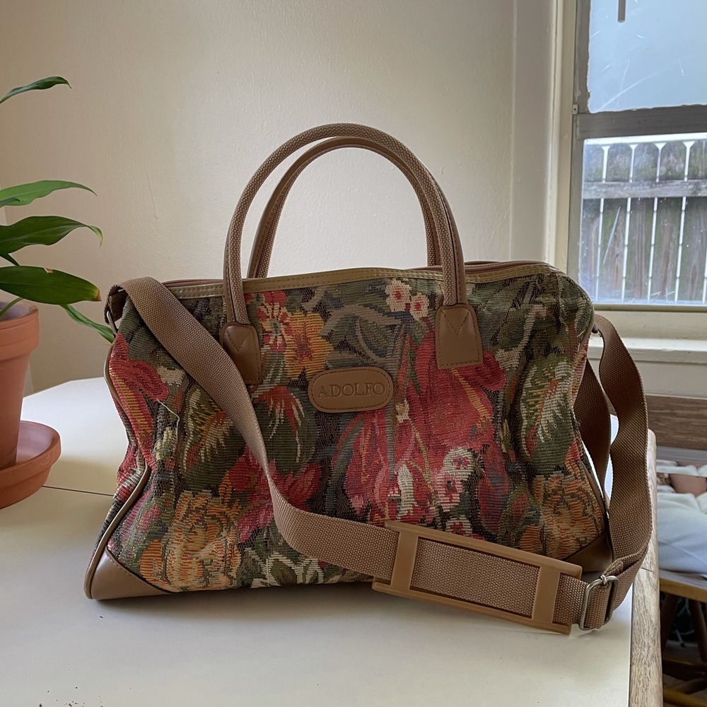 Vintage Adolfo Floral Weekender Bag (Carpet Bag)